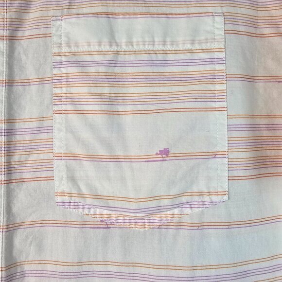 REEL LIFE SHORT SLEEVE MENS BUTTON DOWN SHIRT WHITE WITH ORANGE STRIPES SIZE XL - Picture 3 of 7